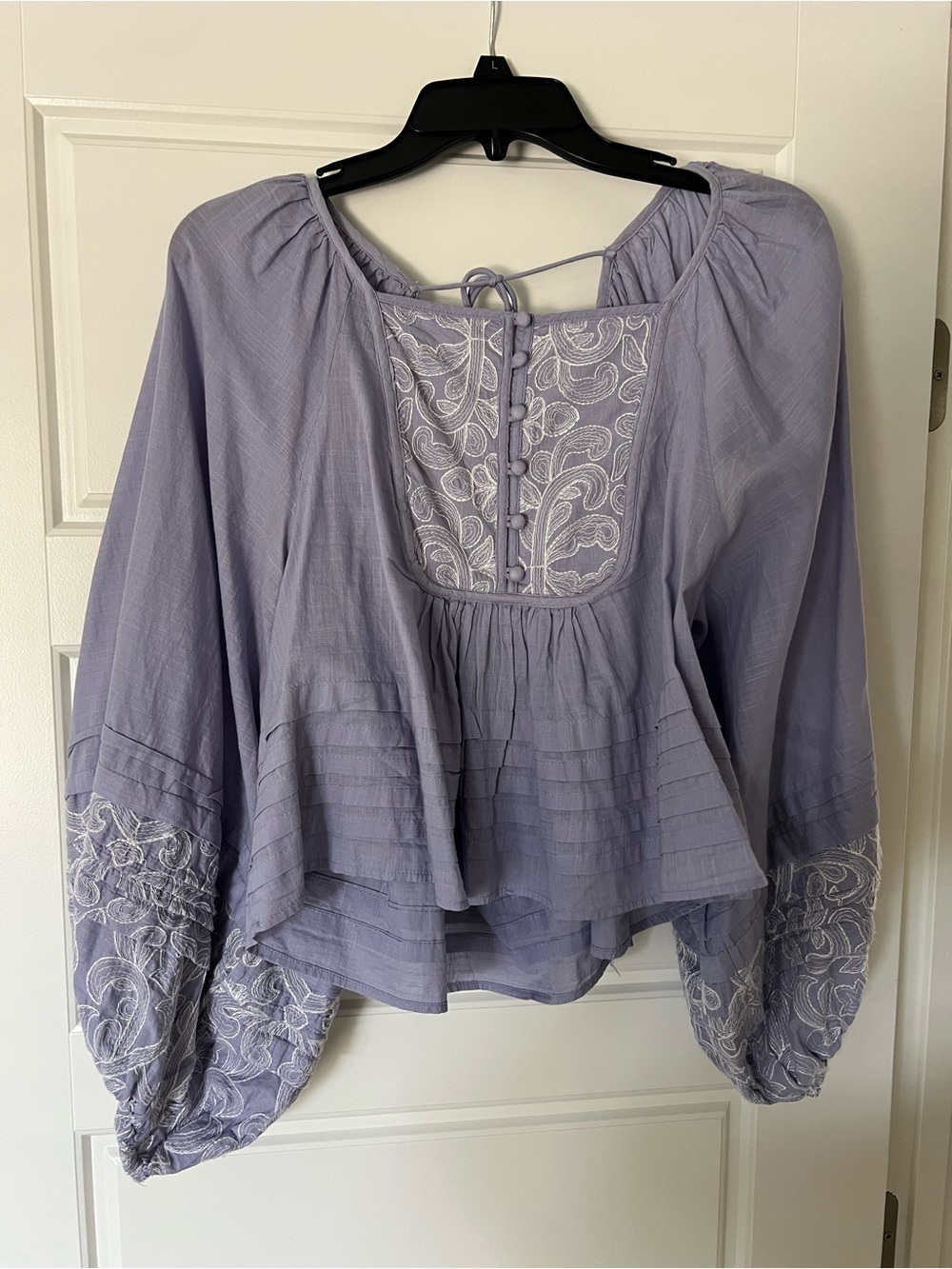 Anthropologie Lavender Embroidered Peasant Blouse